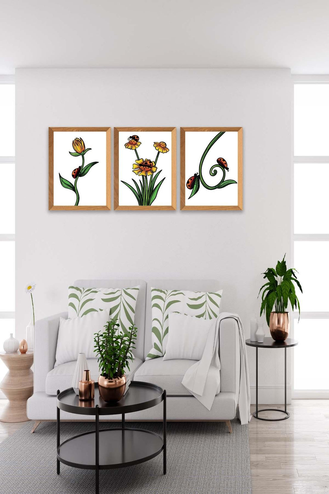 Papatya Tarzında Ahşap Çerçeve Görünümlü Tablo Seti