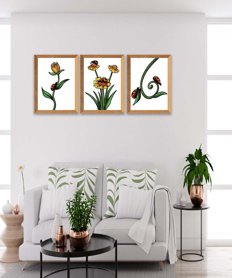 Papatya Tarzında Ahşap Çerçeve Görünümlü Tablo Seti