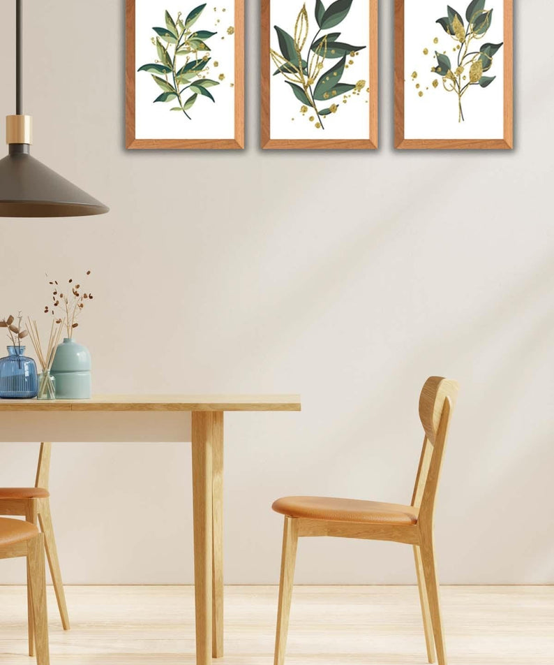 Yeşil Çiçek Temalı Ahşap Çerçeve Görünümlü Tablo Seti