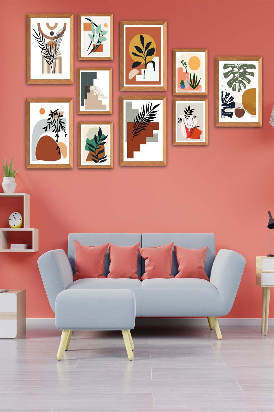 10 Parça Bohem Tarzında Ahşap Çerçeve Görünümlü Uv Baskı Mdf Tablo Seti