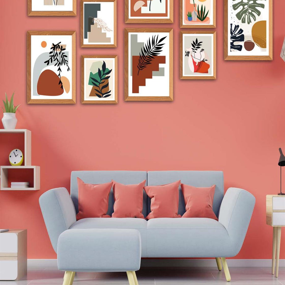 10 Parça Bohem Tarzında Ahşap Çerçeve Görünümlü Uv Baskı Mdf Tablo Seti