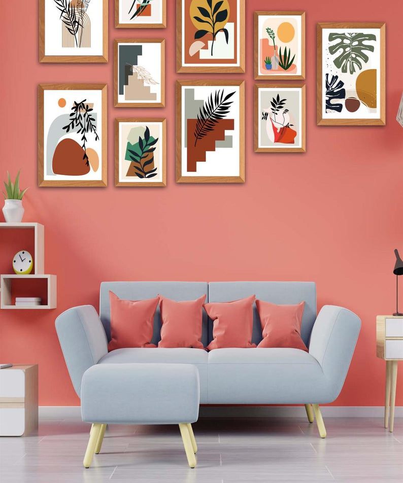 10 Parça Bohem Tarzında Ahşap Çerçeve Görünümlü Uv Baskı Mdf Tablo Seti