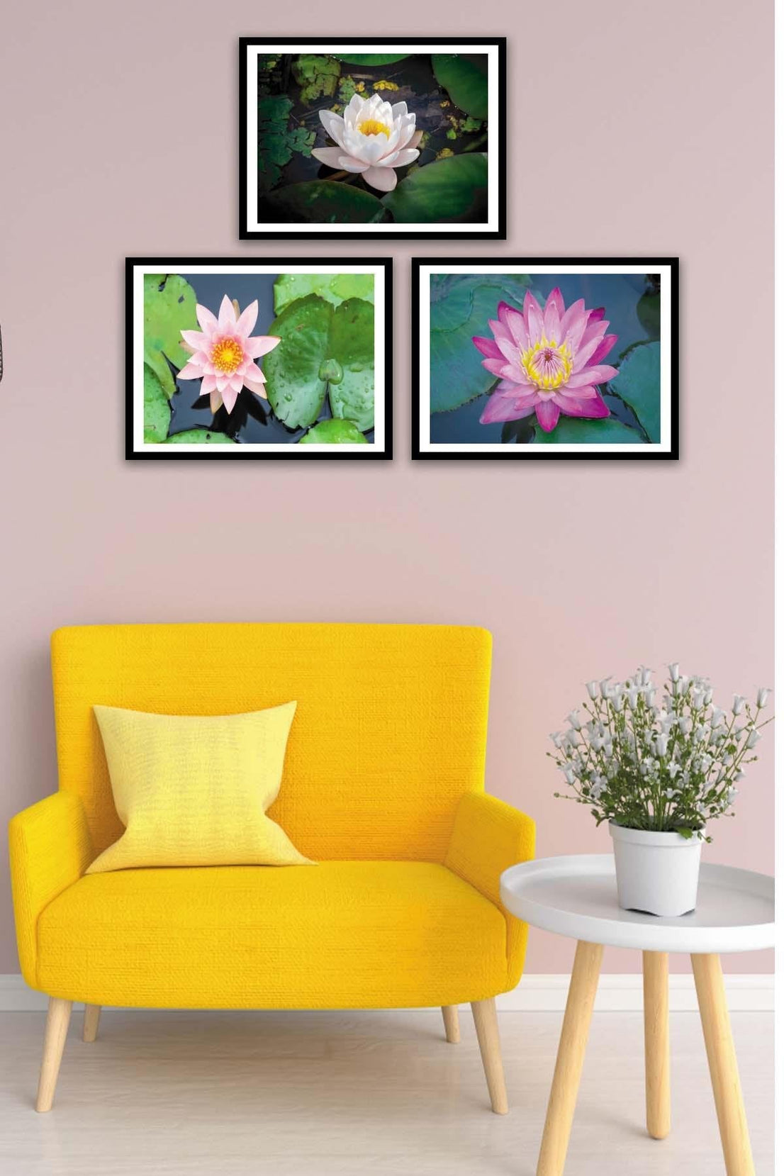 3 Parça Çiçek Temalı Siyah Çerçeve Görünümlü Tablo Seti