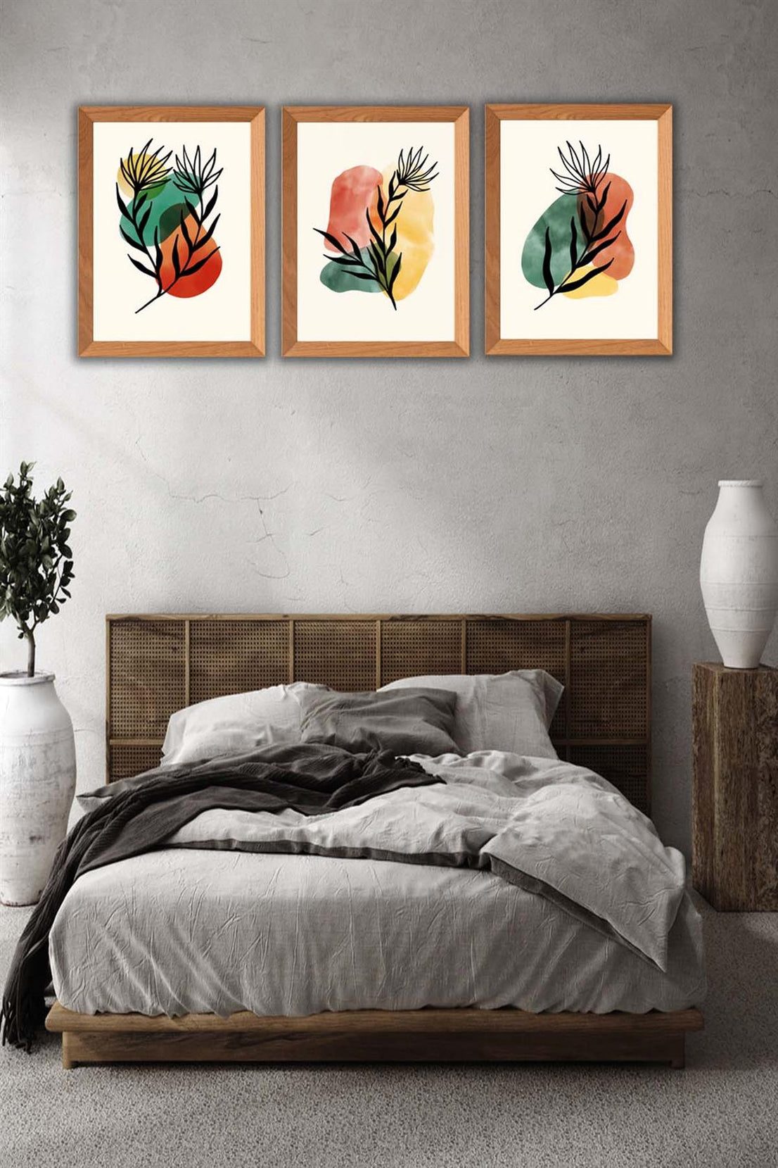 Suluboya Tarzında Ahşap Çerçeve Görünümlü (Uv) Baskı Tablo Seti