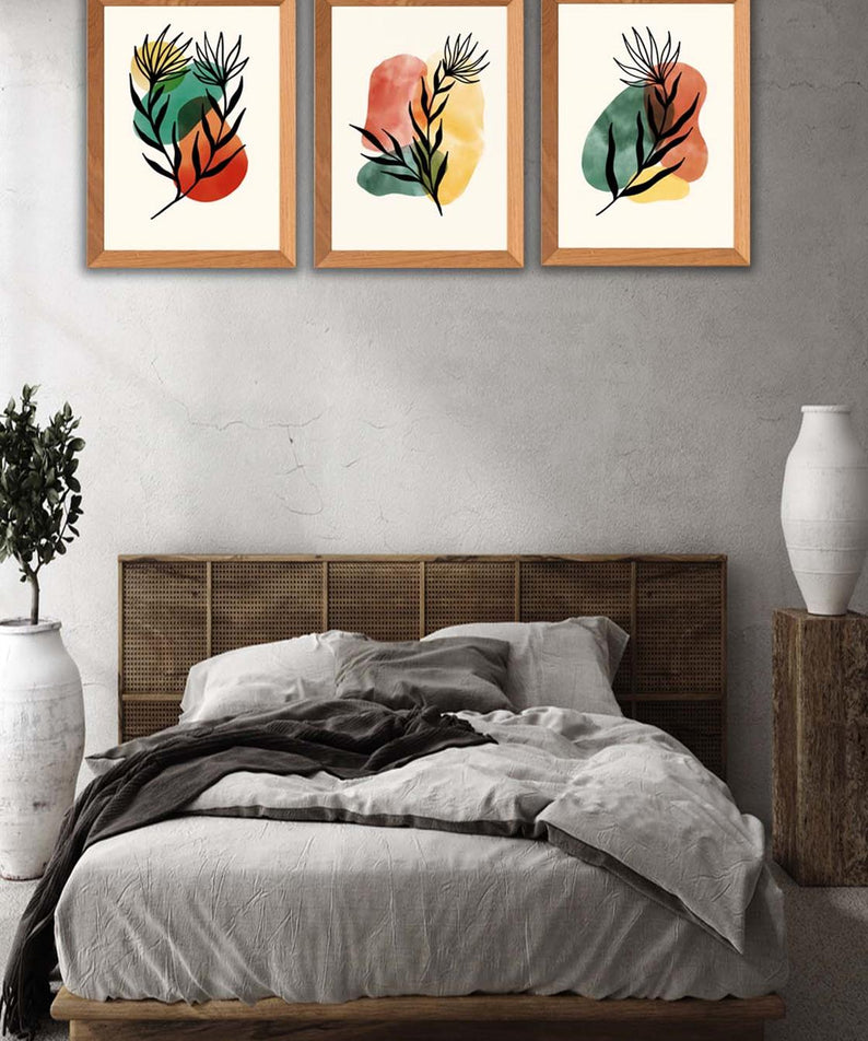 Suluboya Tarzında Ahşap Çerçeve Görünümlü (Uv) Baskı Tablo Seti