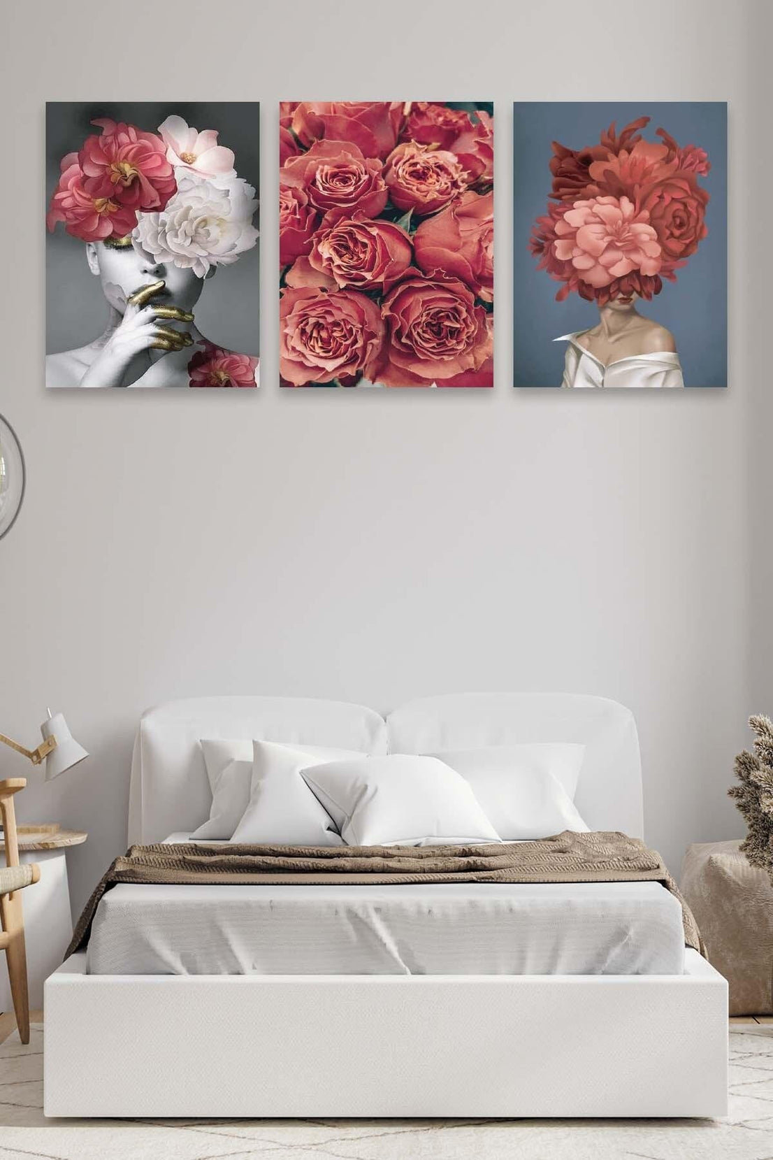 Modern Sanat Kadın Ve Gül Temalı Tablo Seti