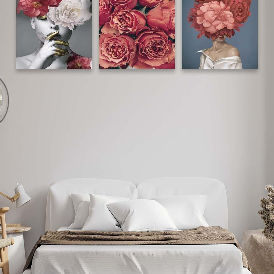 Modern Sanat Kadın Ve Gül Temalı Tablo Seti