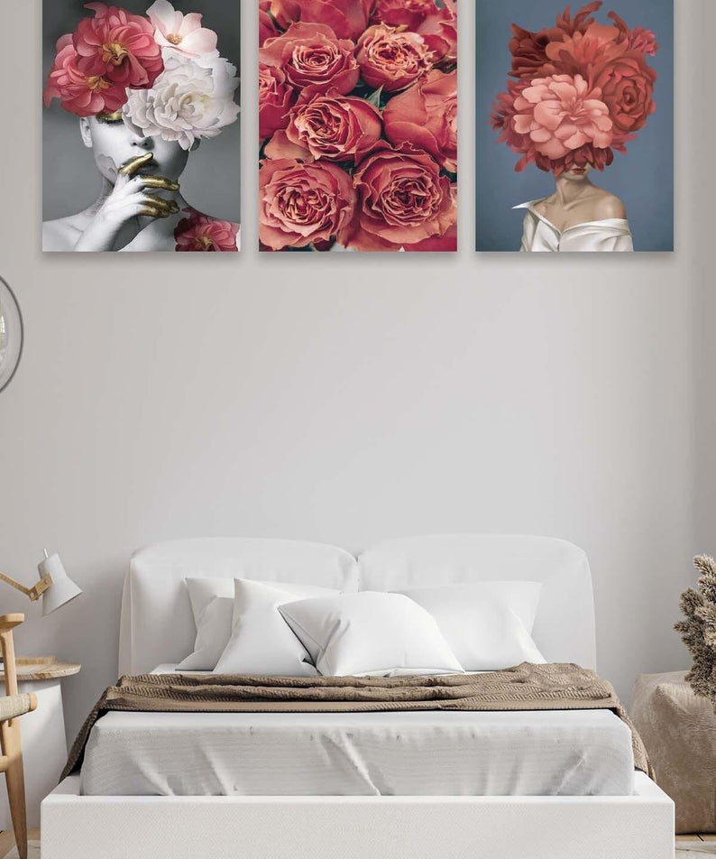Modern Sanat Kadın Ve Gül Temalı Tablo Seti
