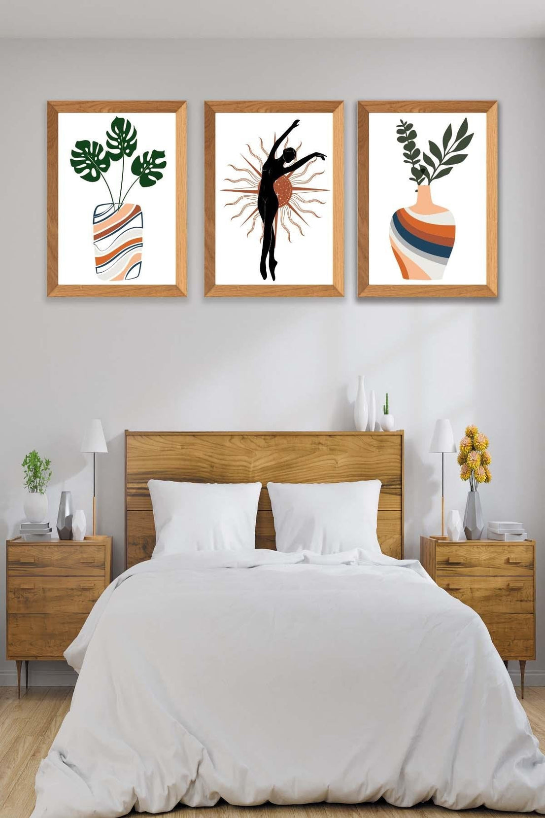 Botanik Temalı Ahşap Çerçeve Görünümlü Tablo Seti