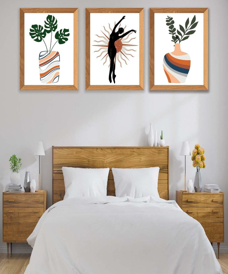 Botanik Temalı Ahşap Çerçeve Görünümlü Tablo Seti