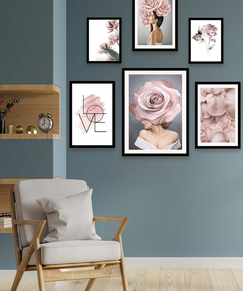 Love Yazı Kadın Ve Gül Temalı Tablo Seti