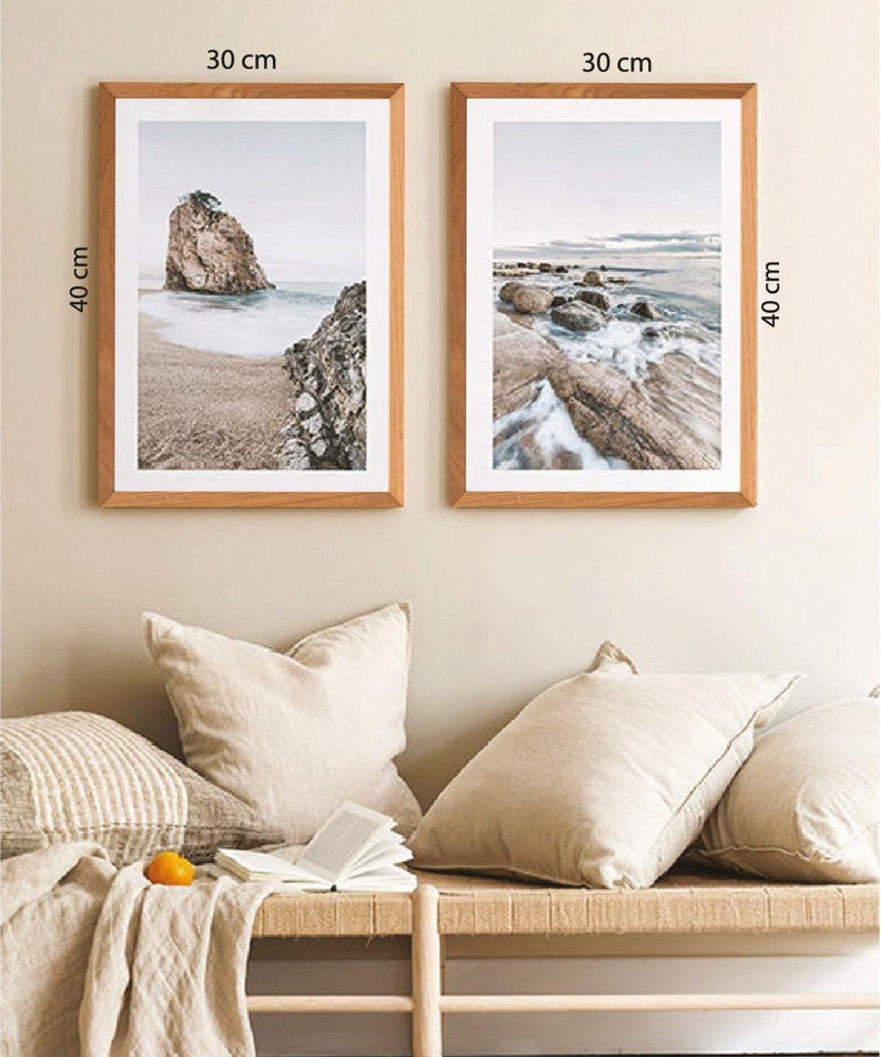 2 Parça Sahil Ve Ahşap Çerçeve Görünümlü Tablo Seti
