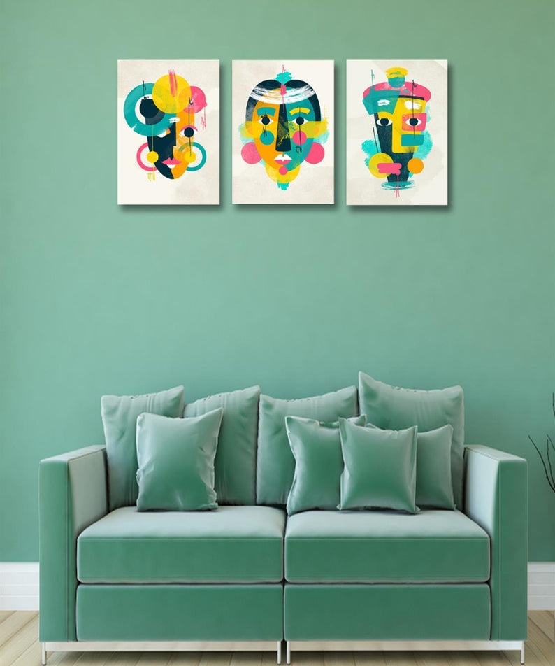 3 Parça Afrikalı Kadın Süliet Tablo Seti