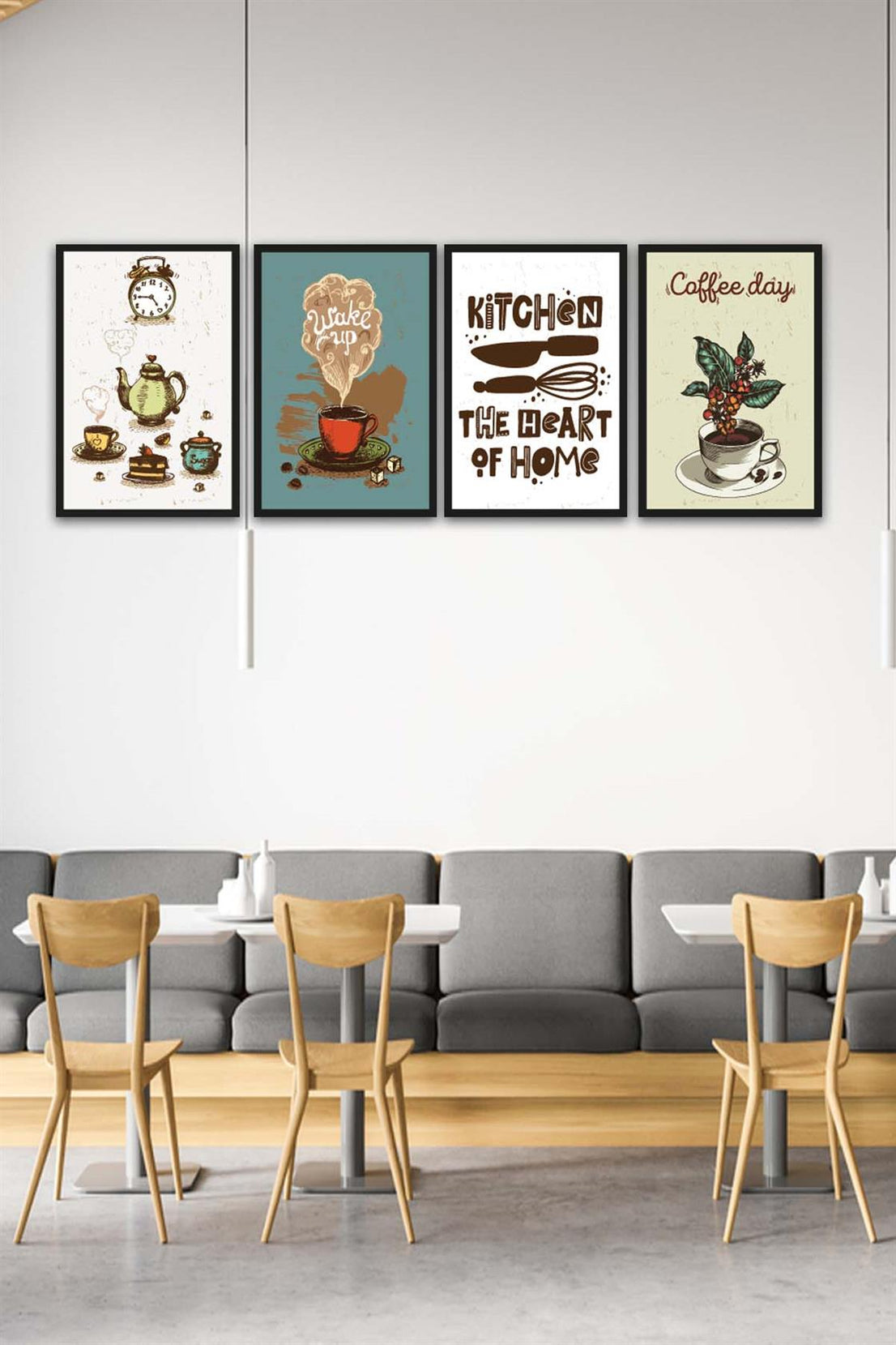 4 Parça Mutfak ve Cafe Dekorları İçin Mdf Tablo Seti