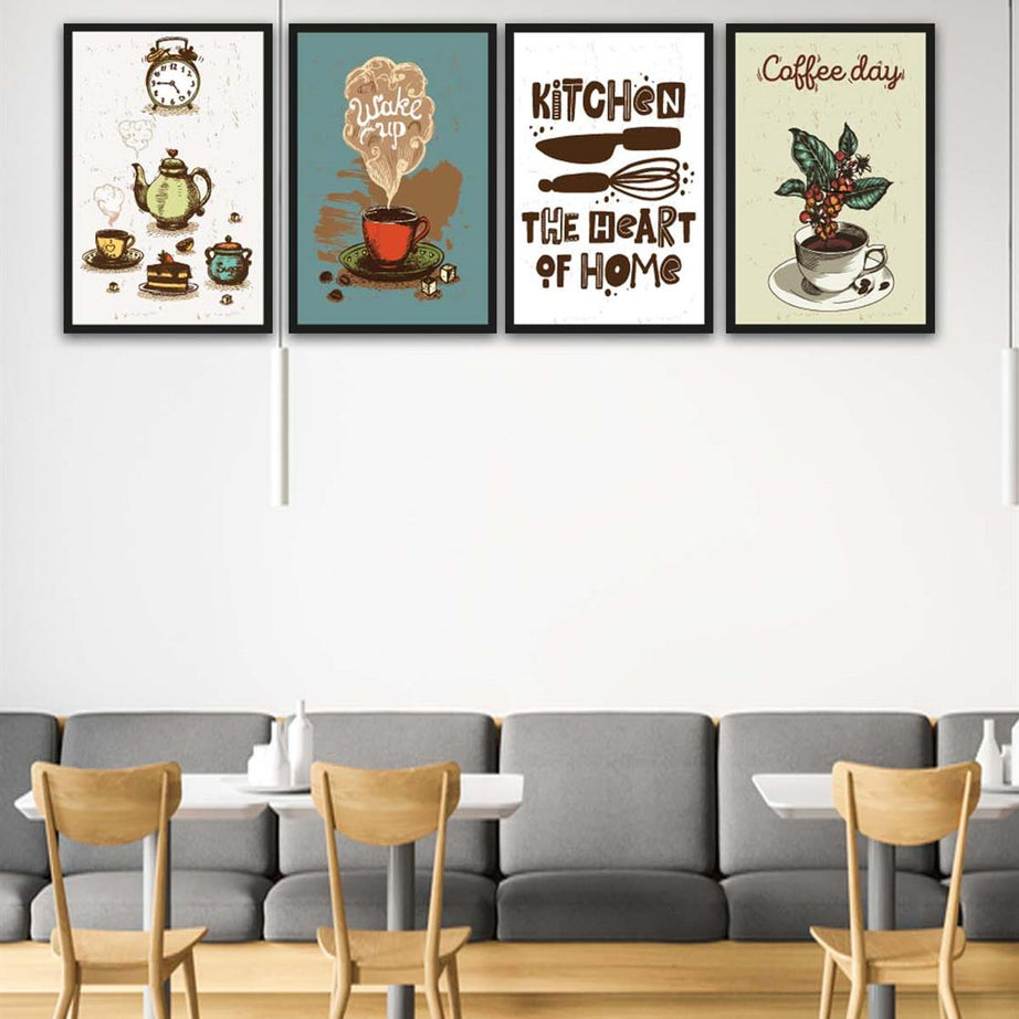 4 Parça Mutfak ve Cafe Dekorları İçin Mdf Tablo Seti