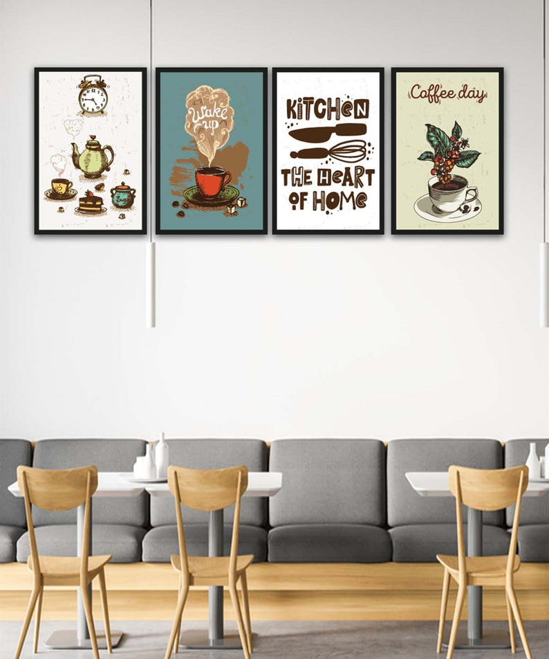 4 Parça Mutfak ve Cafe Dekorları İçin Mdf Tablo Seti