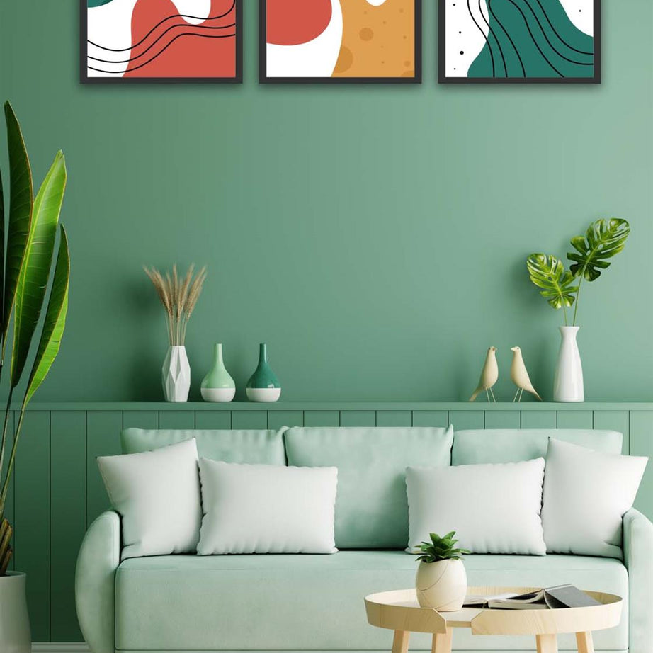 3 Parça Renkli Modern Tarzda Siyah Çerçeve Görünümlü Uv Baskı Mdf Tablo Seti