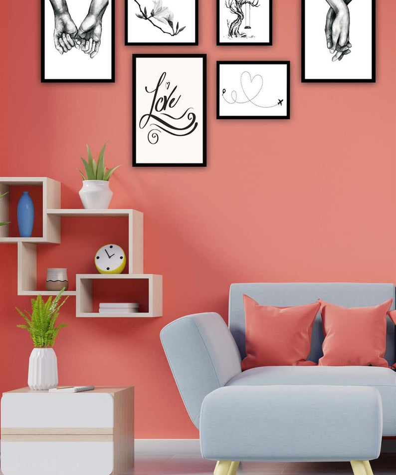 6 Parça Siyah Beyaz Sanatsal Çerçeve Görünümlü Tablo Seti