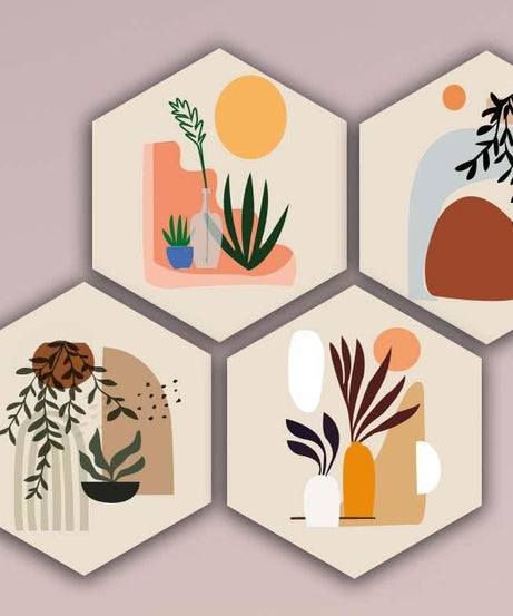 4 Parça Bohem Tarzı Petek Tasarım Tablo Seti