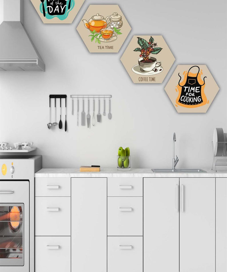 4 Parça Altıgen Mutfak Petek Tasarım Mdf Tablo Seti