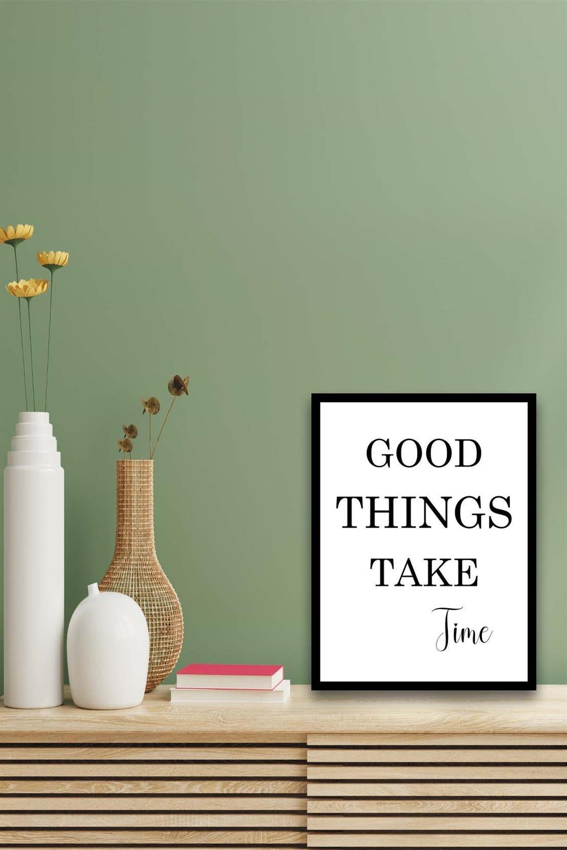 Good Things Take Time (Siyah çerçeve görünümlü) Uv Baskı Mdf Tablo Seti