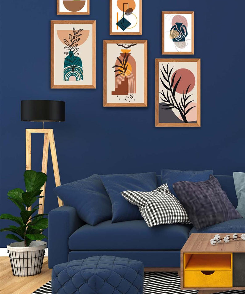 6 Parça Ahşap Çerçeve Görünümlü Bohem Tablo Seti