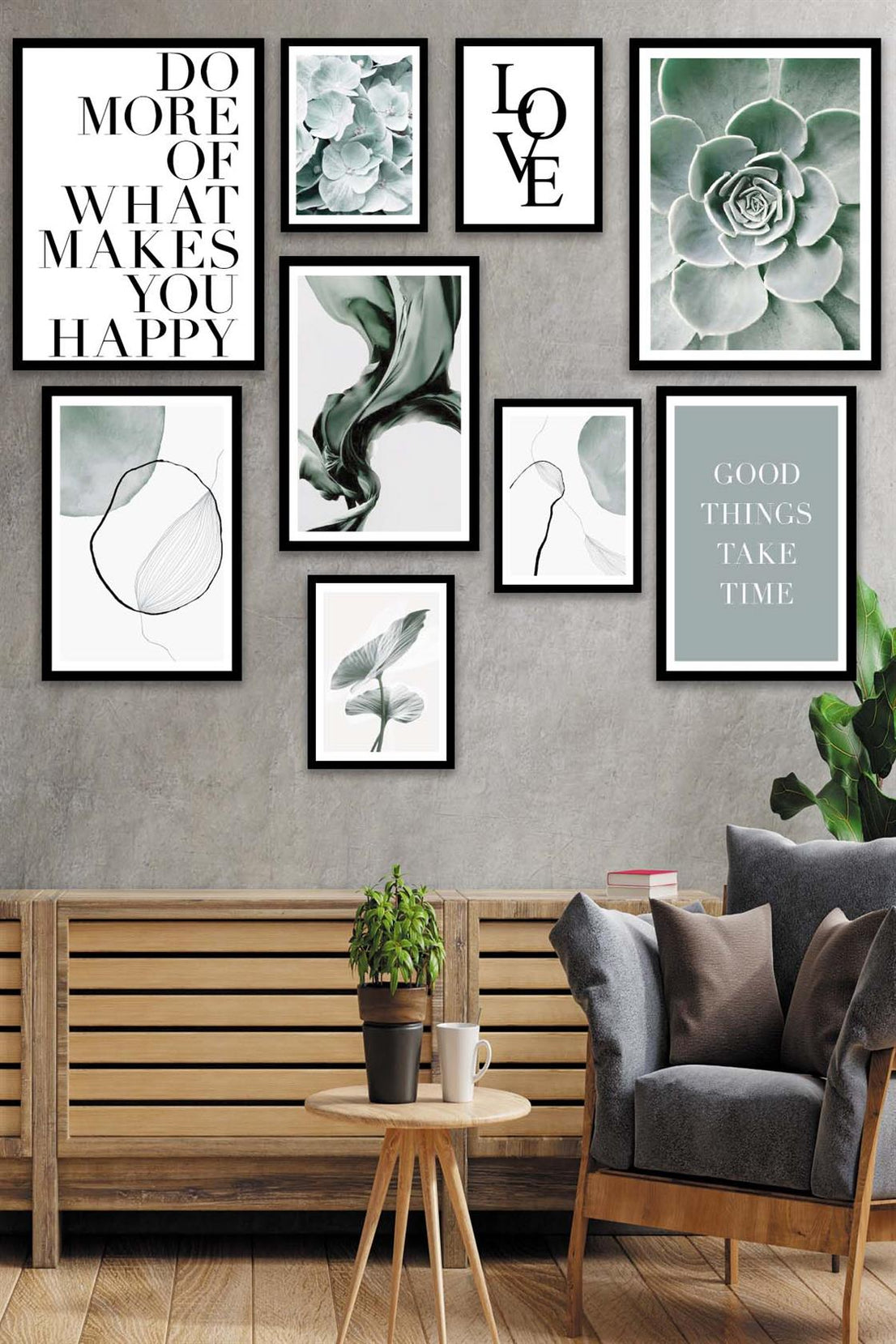 Do More Yeşil Botanik Çiçek Temalı Tablo Seti