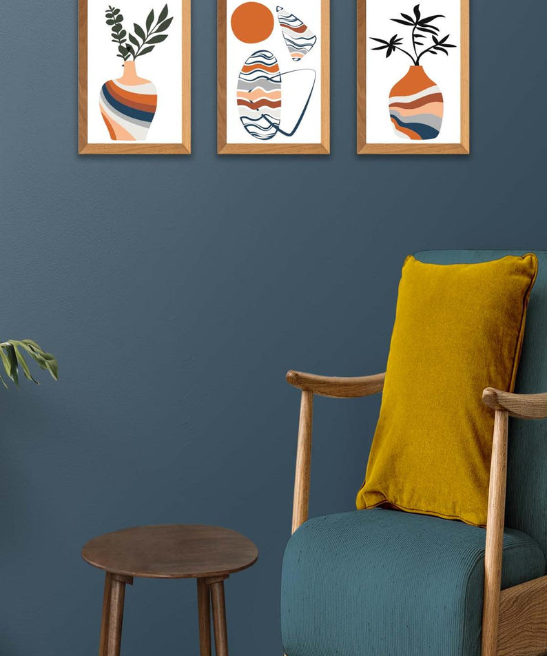 3 Parça Modern Sanatsal Bohem Tarzda (Ahşap çerçeve görünümlü) Uv Baskı Mdf Tablo Seti
