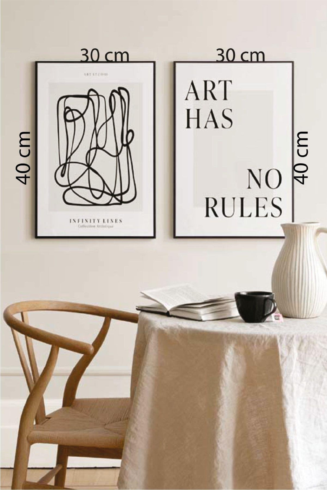 Art Has No Rules Temalı Siyah Çerçeve Görünümlü Tablo Seti