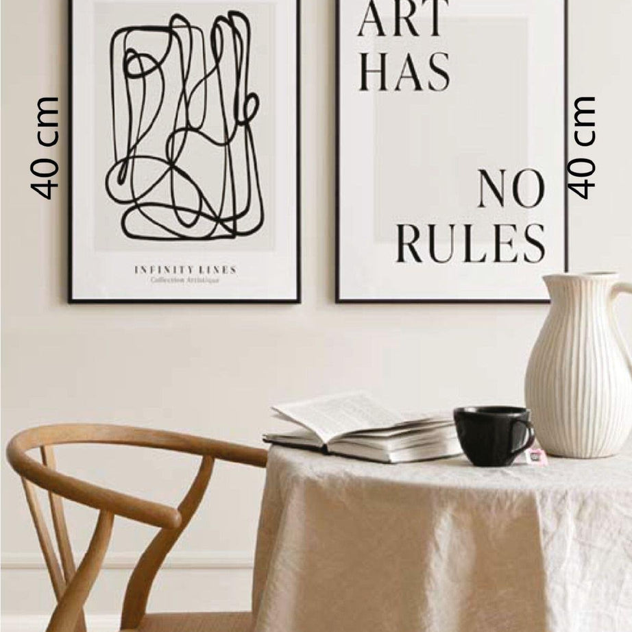 Art Has No Rules Temalı Siyah Çerçeve Görünümlü Tablo Seti