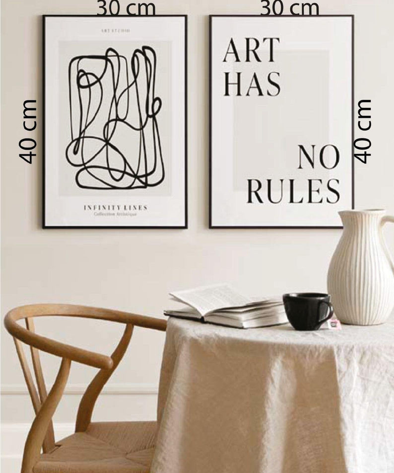 Art Has No Rules Temalı Siyah Çerçeve Görünümlü Tablo Seti