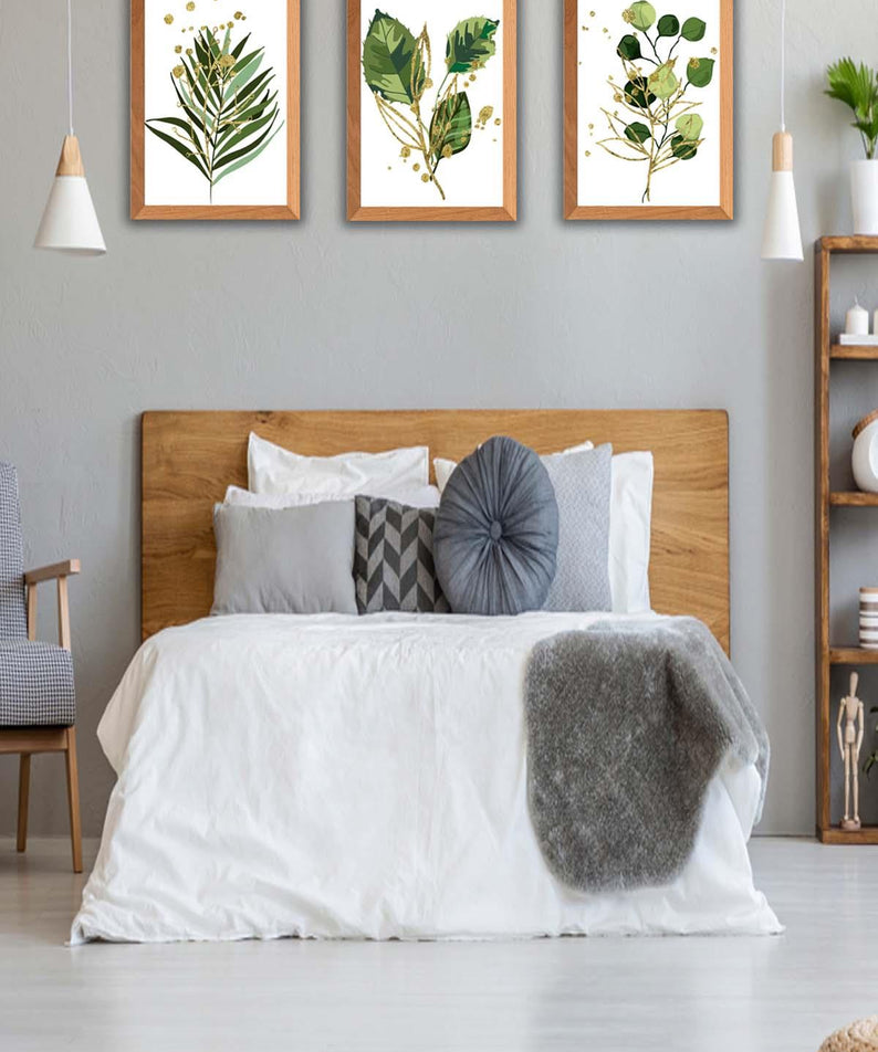 Yeşil Çiçek Temalı Ahşap Çerçeve Görünümlü Tablo Seti