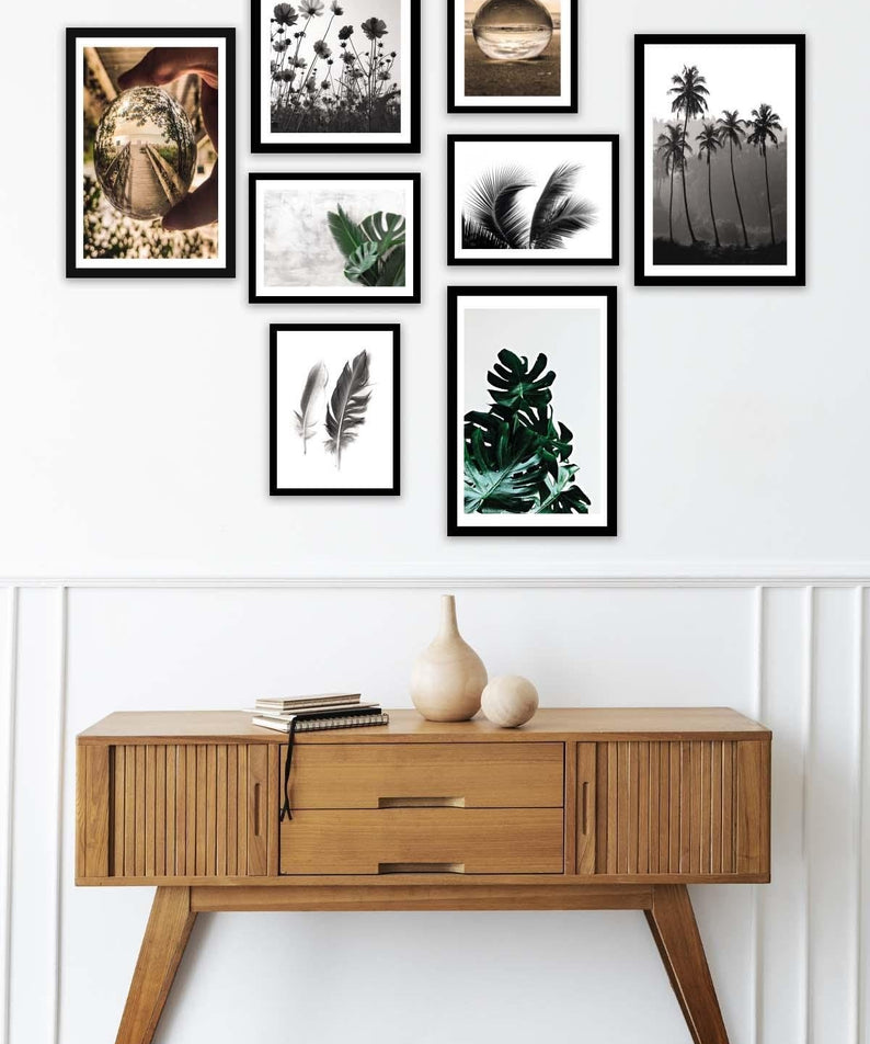 8 Parça Modern Tarzda Palmiye Ve Botanik Tablo Seti