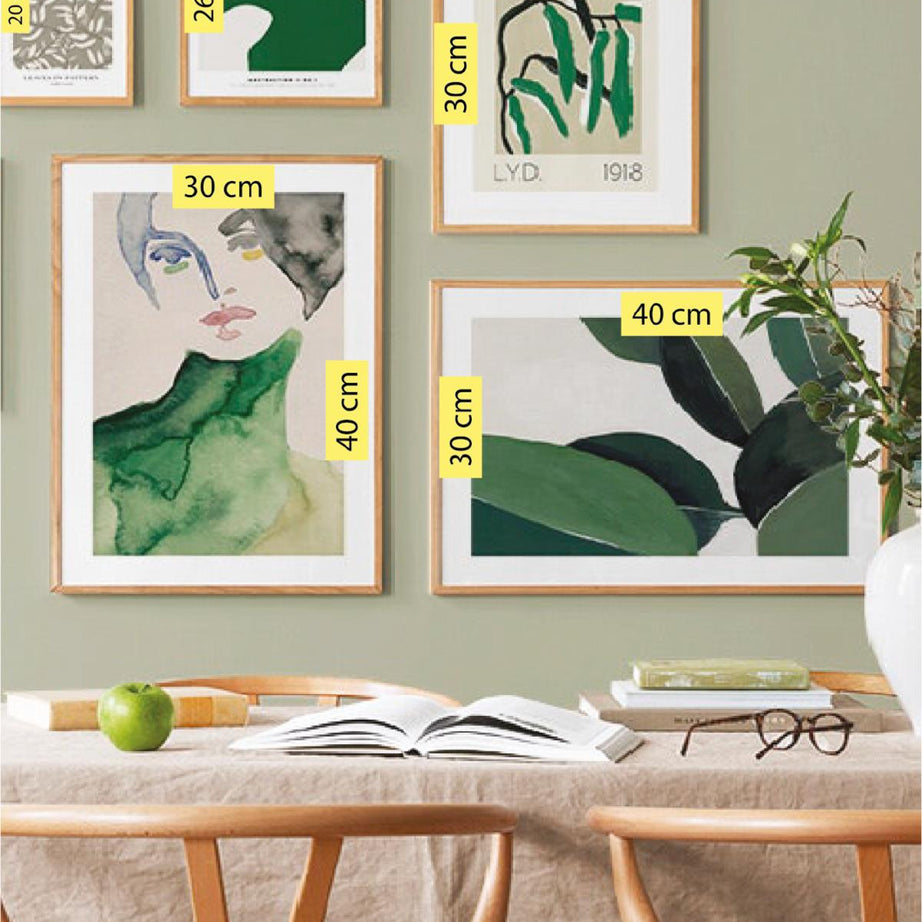5 Parça Green Watercolur Tarzında (AHŞAP ÇERÇEVE GÖRÜNÜMLÜ) Tablo Seti