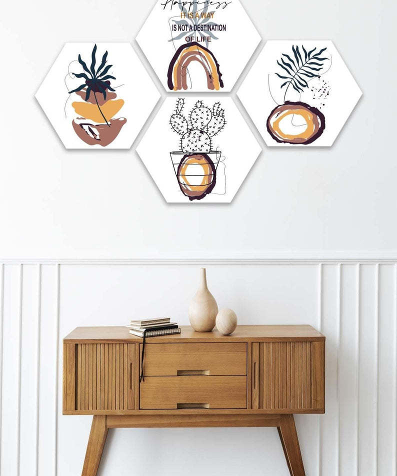 4 Parça Modern Tarzda Petek Tasarım Tablo Seti