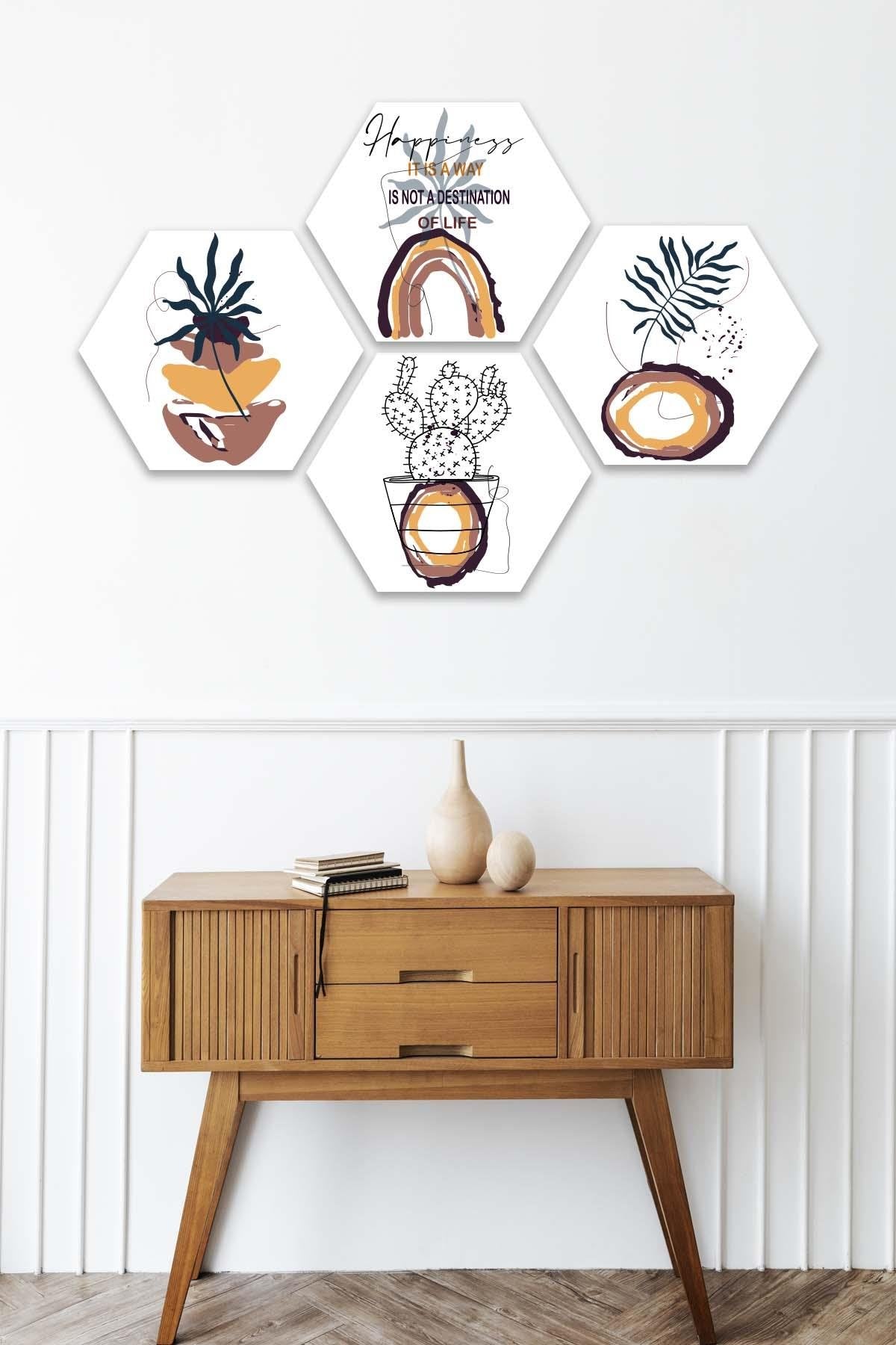 4 Parça Modern Tarzda Petek Tasarım Tablo Seti