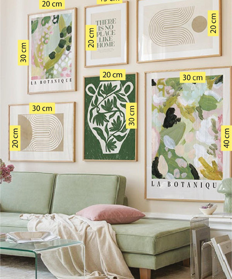 6 Parça La Botaniqu Sanatsal Suluboya Tarzında Modern (AHŞAP ÇERÇEVE GÖRÜNÜMLÜ) Tablo Seti