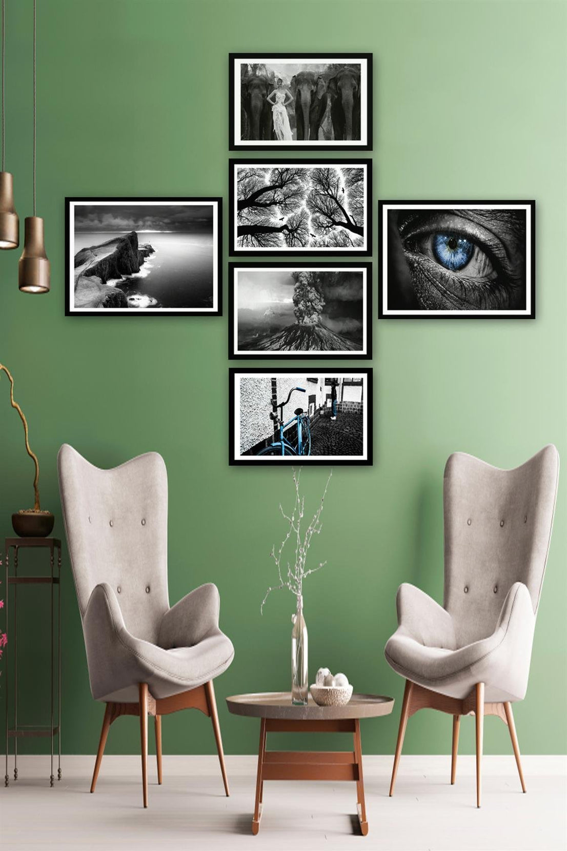 3 Parça Siyah Suluboya Tarzında Siyah Çerçeve Görünümlü Uv Baskı Mdf Tablo Seti