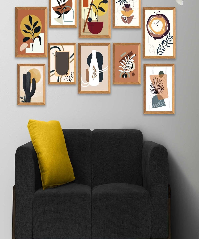 10 Parça Bohem Tarzında Sanatsal Ahşap Çerçeve Görünümlü Tablo Seti