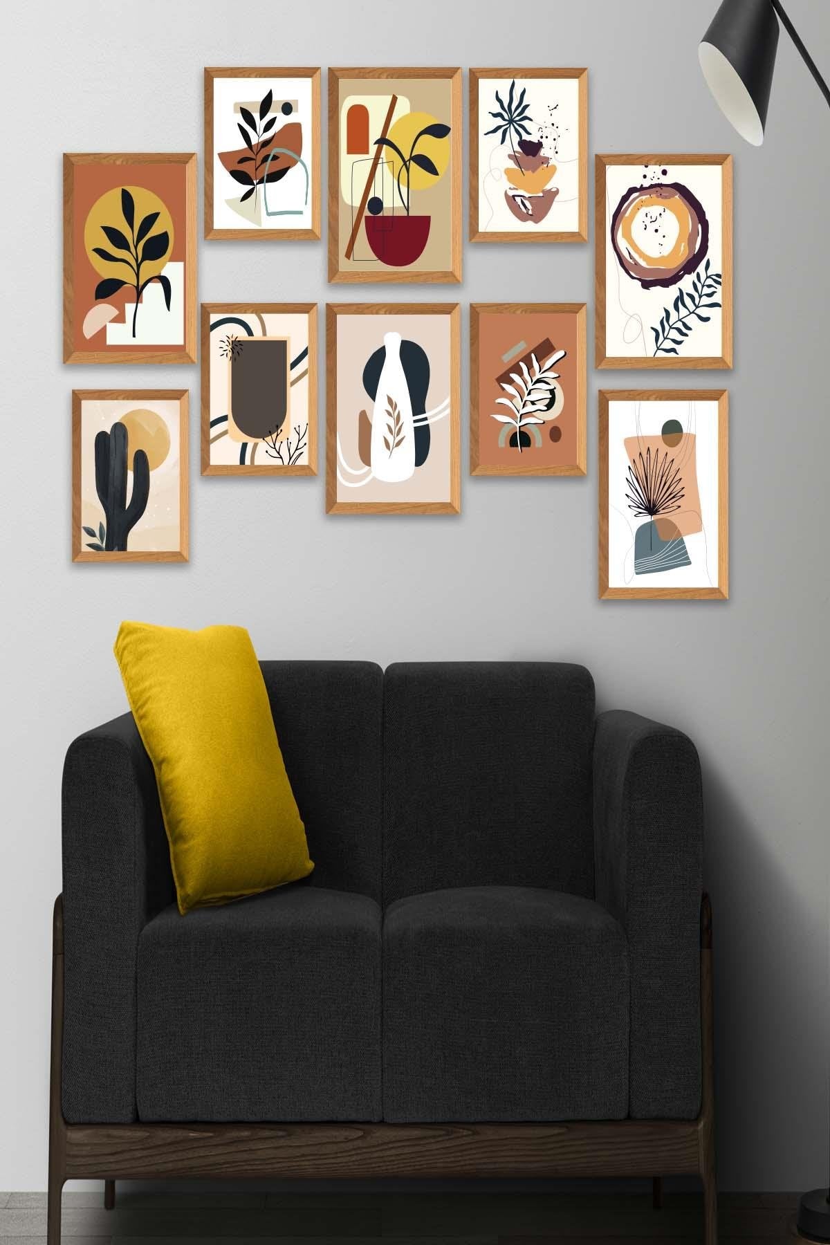 10 Parça Bohem Tarzında Sanatsal Ahşap Çerçeve Görünümlü Tablo Seti