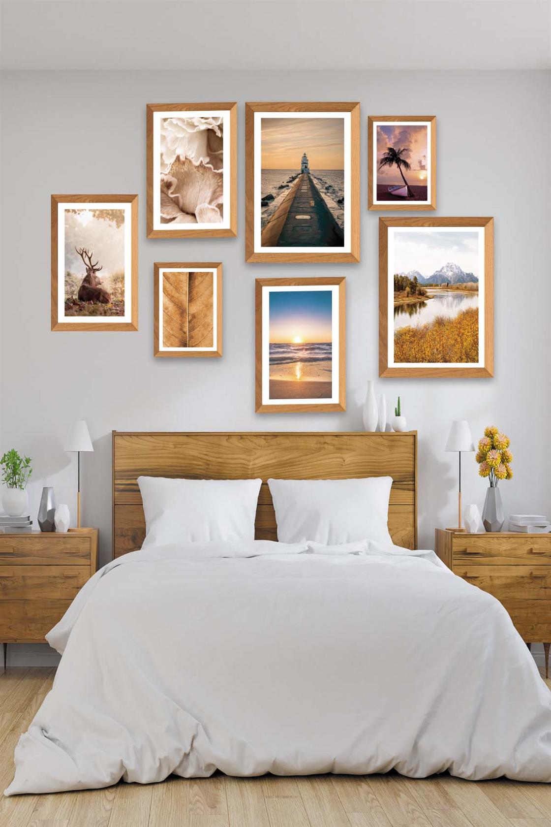 Deniz Feneri Manzara Ve Geyik Temalı Ahşap Çerçeve Görünümlü Tablo Seti