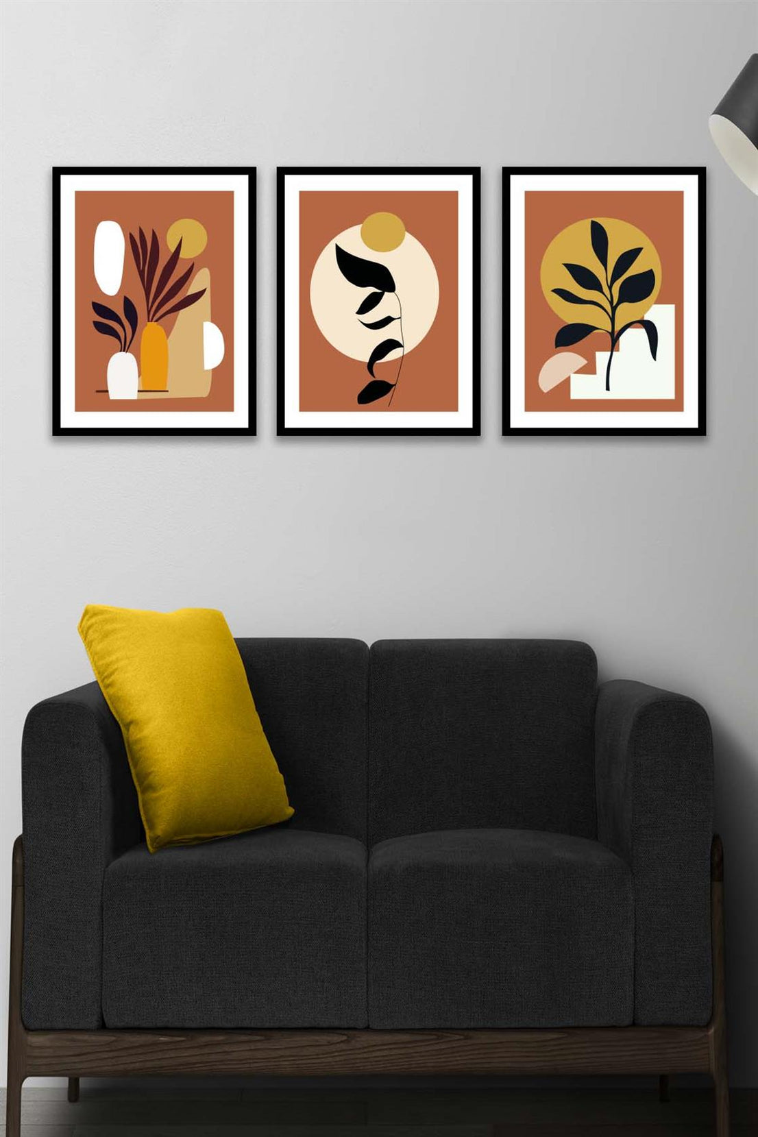 3 Parça Bohem Tarzında Sanatsal (Siyah çerçeve görünümlü) Uv Baskı Mdf Tablo Seti