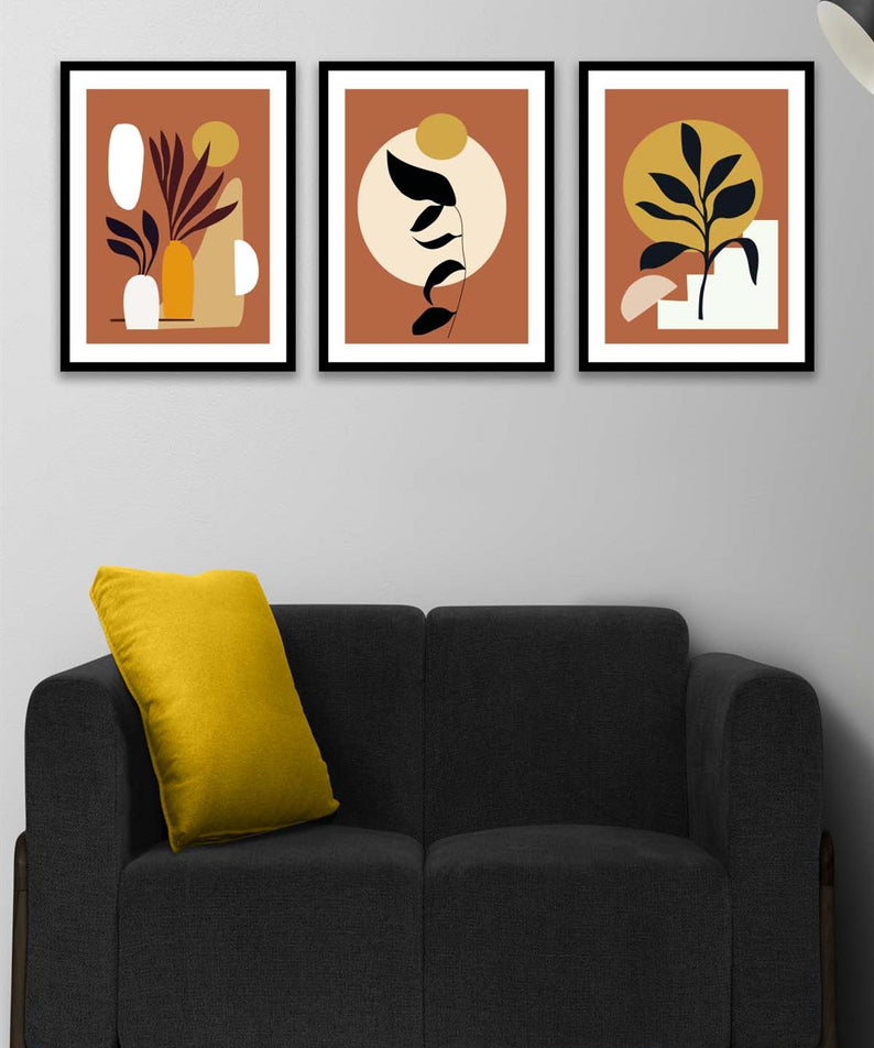 3 Parça Bohem Tarzında Sanatsal (Siyah çerçeve görünümlü) Uv Baskı Mdf Tablo Seti