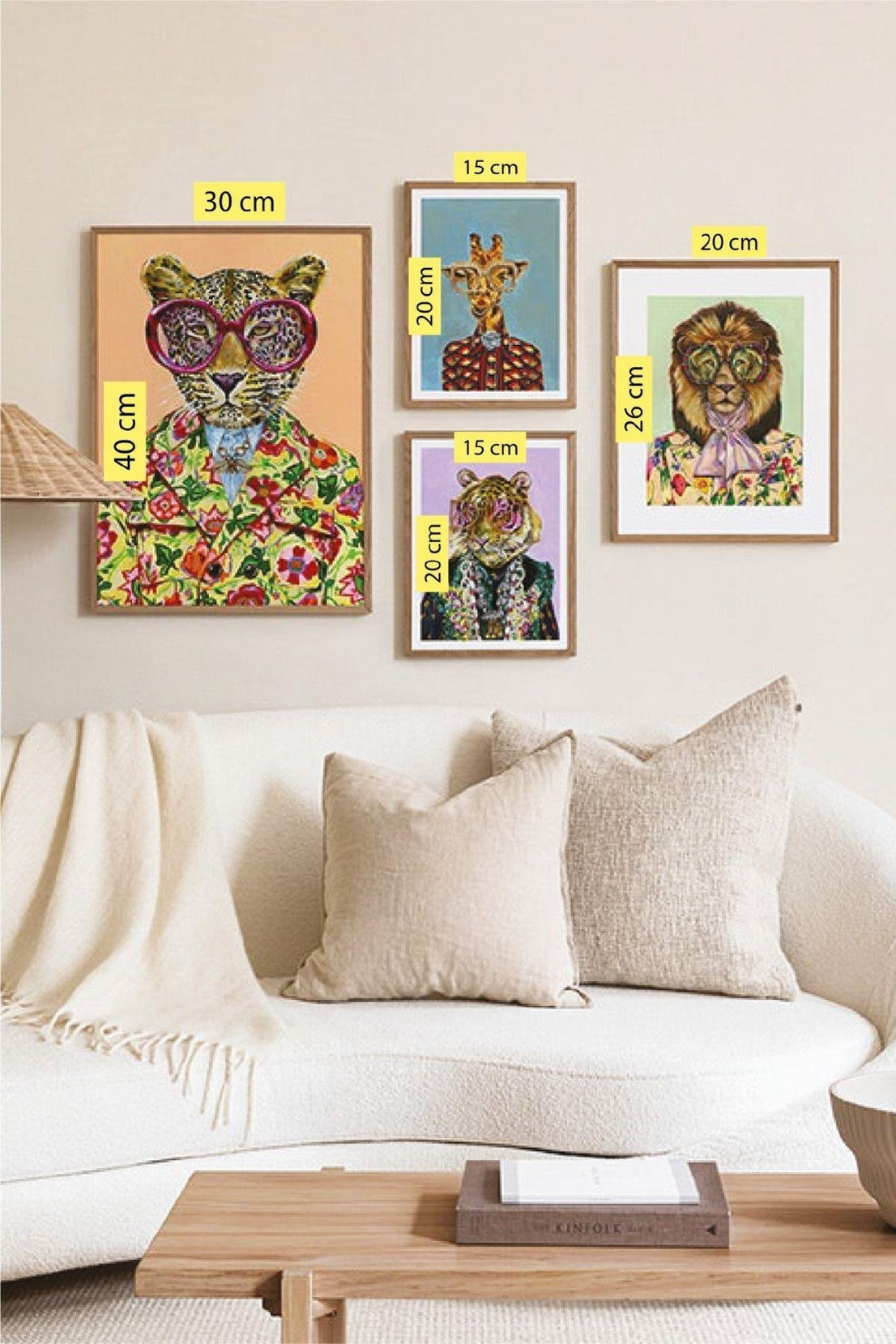 Modern Hayvan Temalı Ahşap Çerçeve Görünümlü Tablo Seti