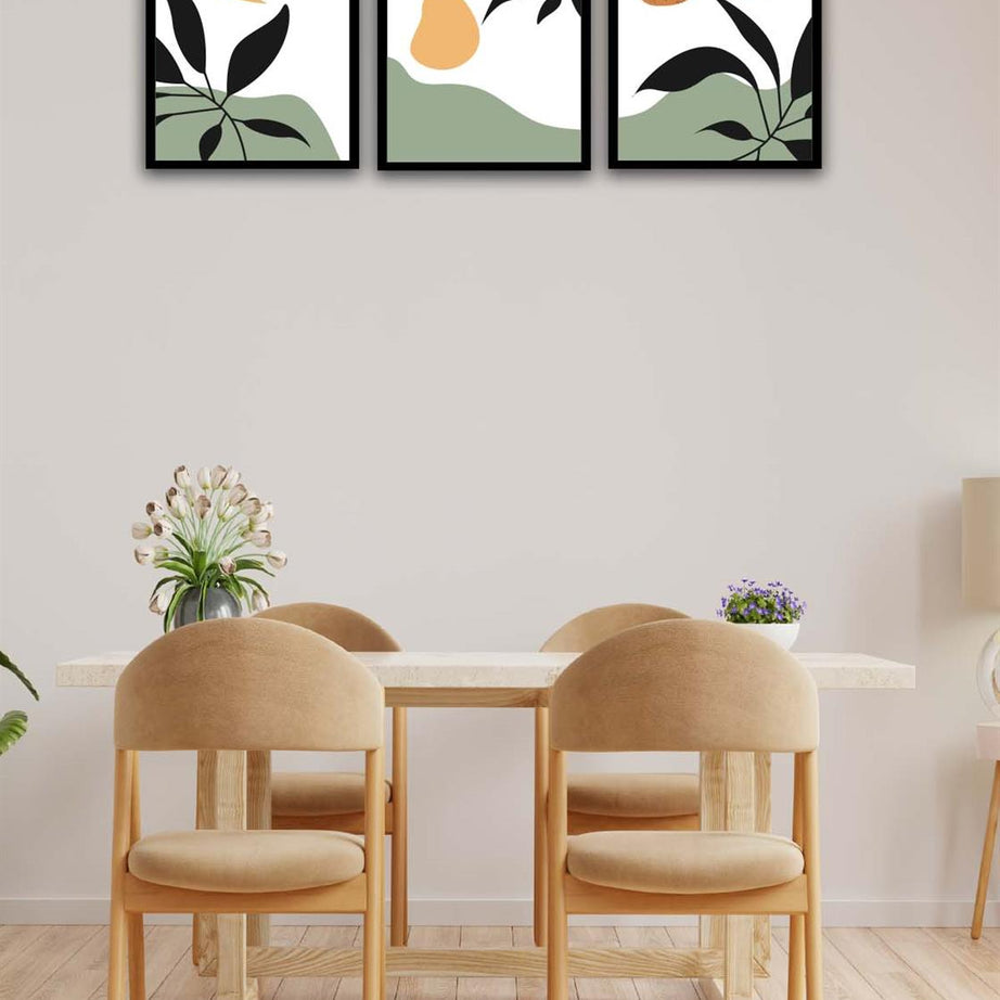 3 Parça Modern Bohem Tarzda Sanatsal Siyah Çerçeve Görünümlü Uv Baskı Mdf Tablo Seti