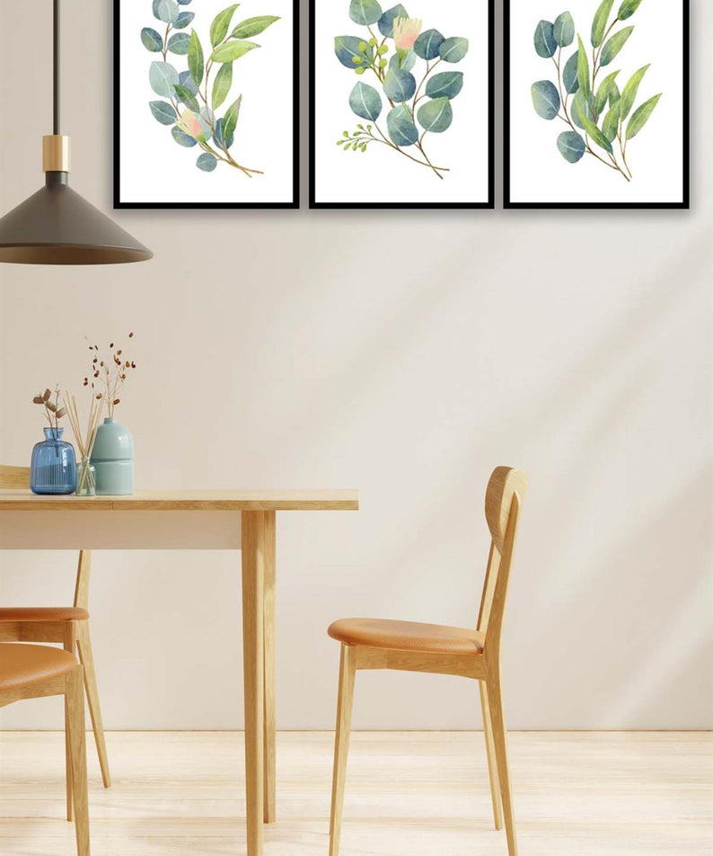 3 Parça Suluboya Tarzında Botanik Çiçekler Tablo Seti