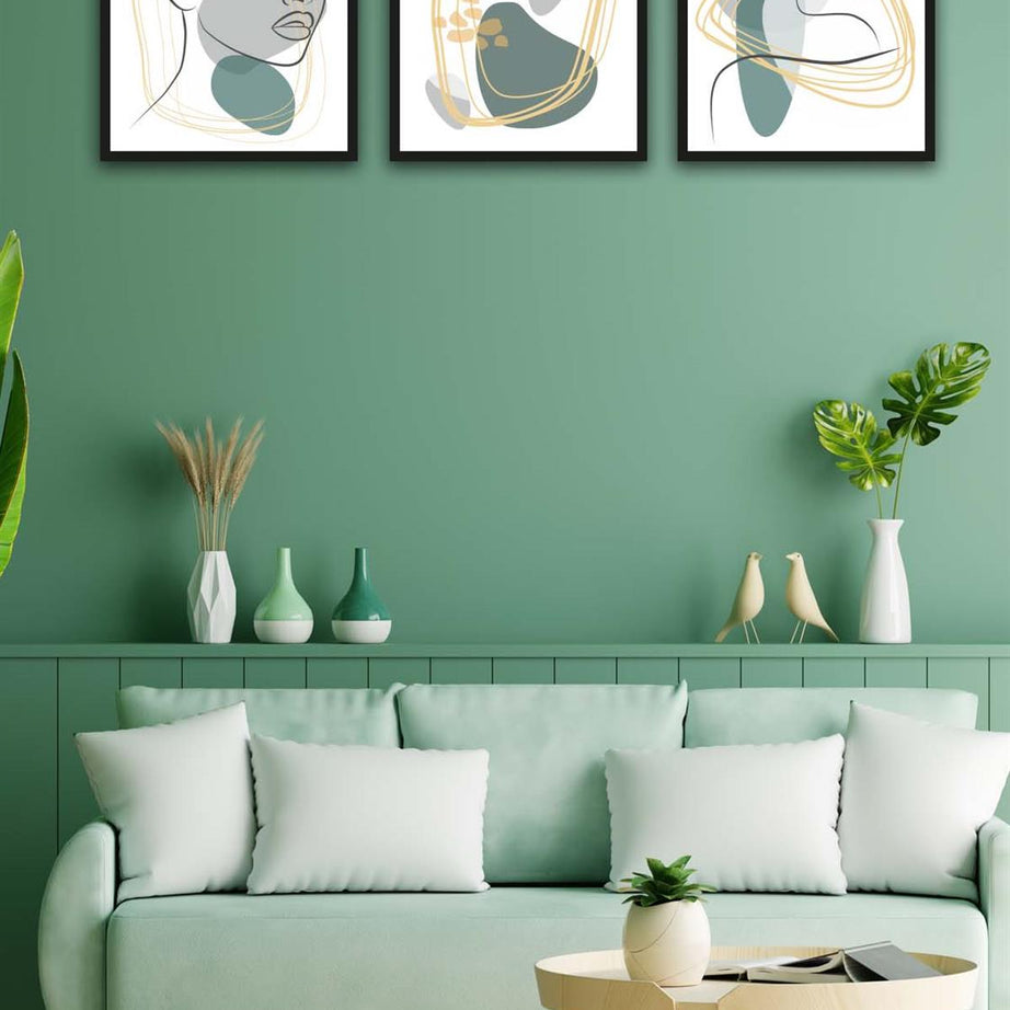 3 Parça Modern Lineart Suliet Tarzda Sanatsal Siyah Çerçeve Görünümlü Uv Baskı Mdf Tablo Seti