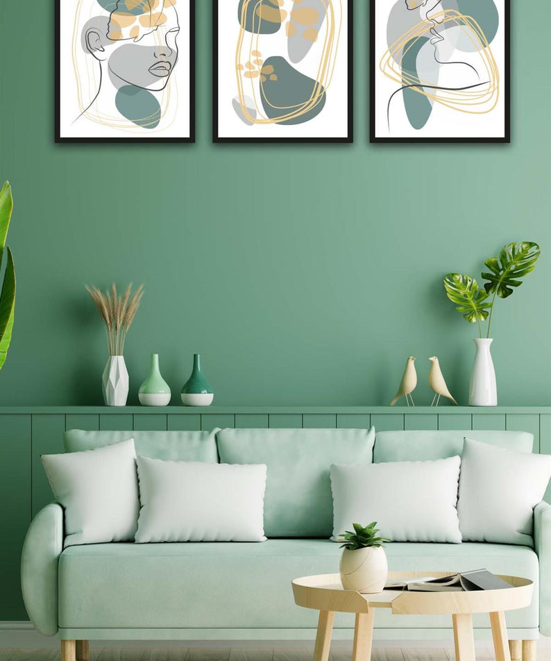 3 Parça Modern Lineart Suliet Tarzda Sanatsal Siyah Çerçeve Görünümlü Uv Baskı Mdf Tablo Seti