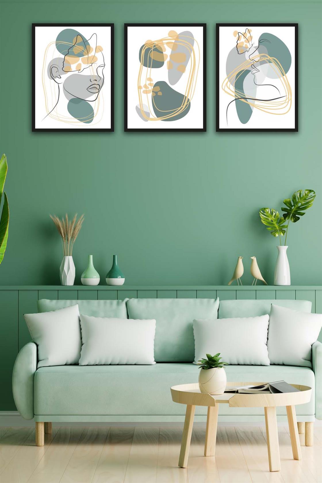 3 Parça Modern Lineart Suliet Tarzda Sanatsal Siyah Çerçeve Görünümlü Uv Baskı Mdf Tablo Seti