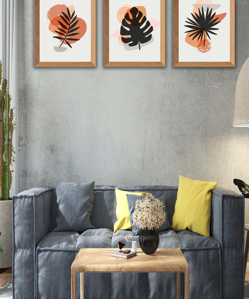 Modern Yaprak Tarzında Ahşap Çerçeve Görünümlü Sanatsal Tablo Seti